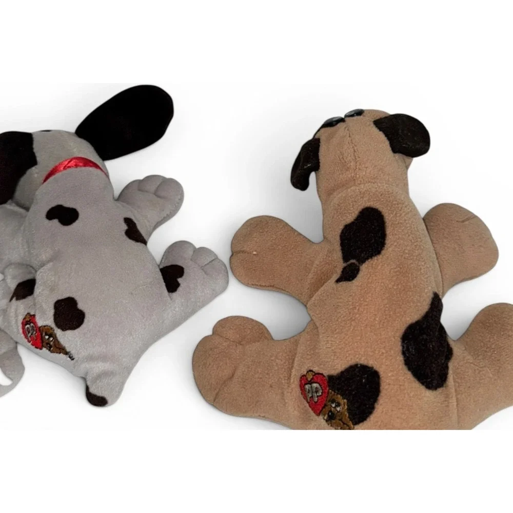 Vintage Tonka Pound Puppies Newborn Lot 2 Gray Brown Plush Dogs Red Collar 8
